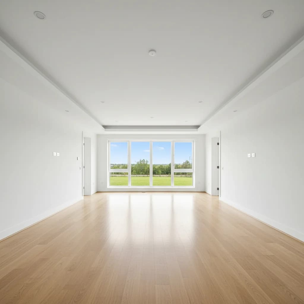 An empty living room before virtual staging